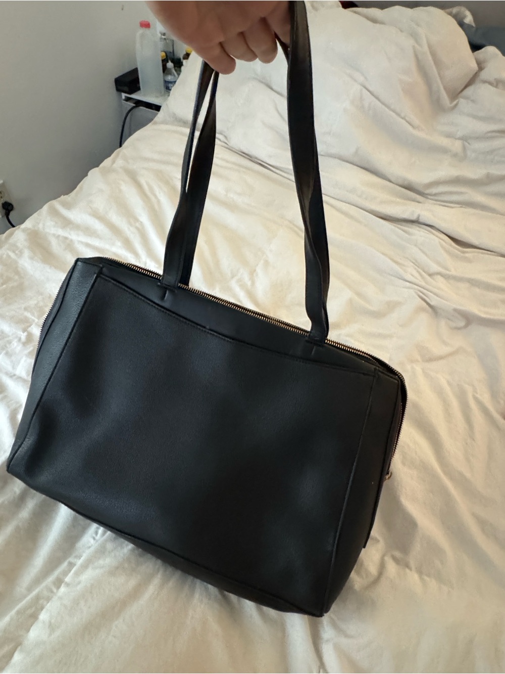 Black Faux Leather Laptop Tote